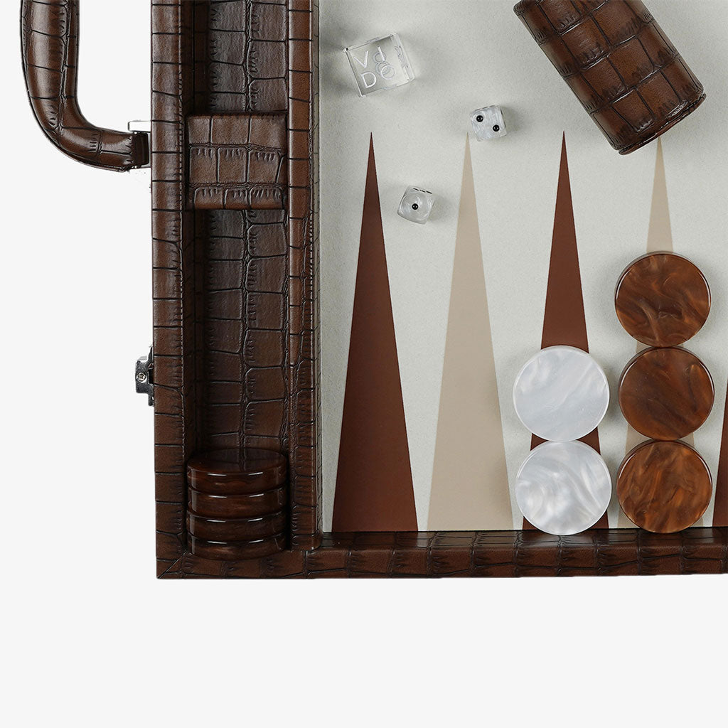 Patinated Brown Crocodile Large Backgammon