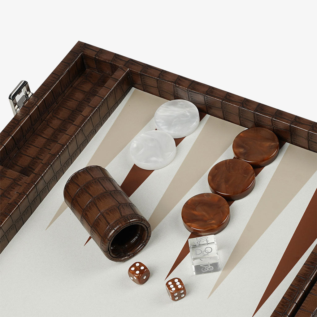 Patinated Brown Crocodile Large Backgammon