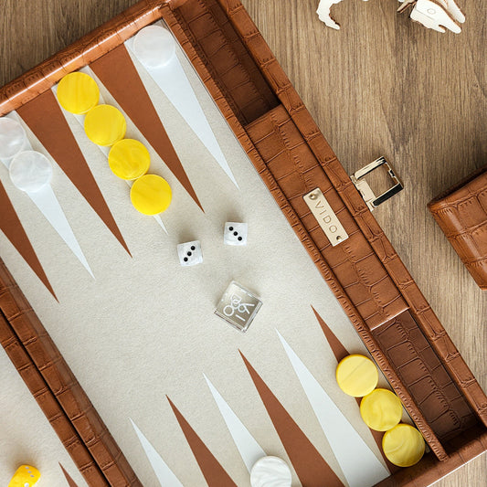 VIDO Medium Backgammon Board Set 15-inch Checkers 29 mm Chestnut Alligator Vegan Leather