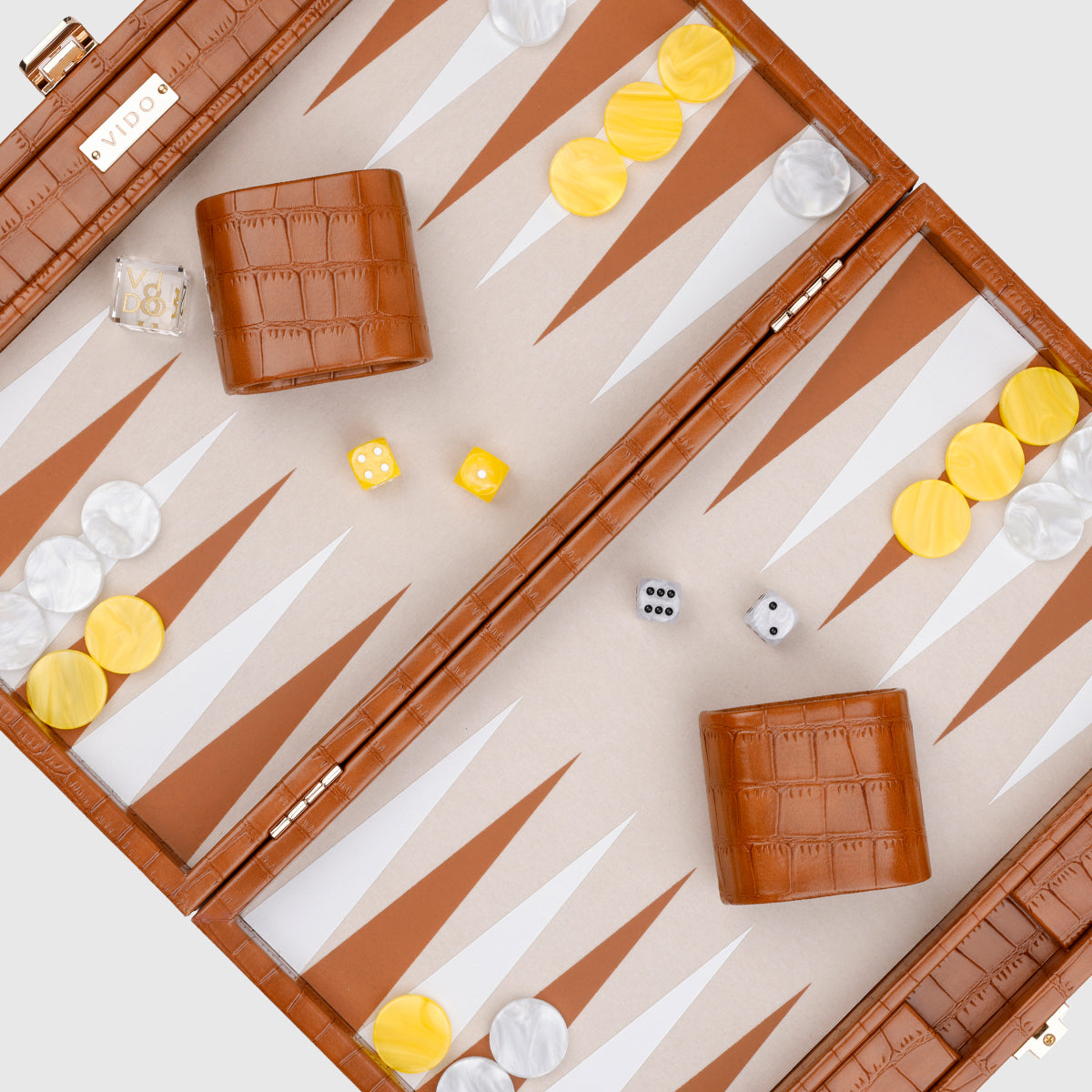 VIDO Medium Backgammon Board Set 15-inch Checkers 29 mm Chestnut Alligator Vegan Leather