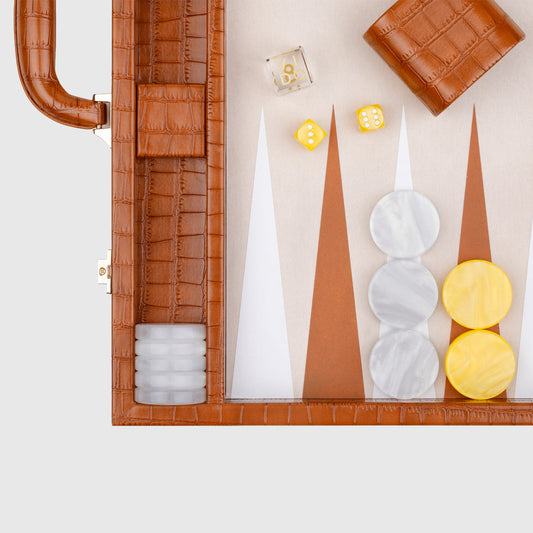 VIDO Large Backgammon Board Set 21-inch Checkers 44 mm Chestnut Alligator Vegan Leather