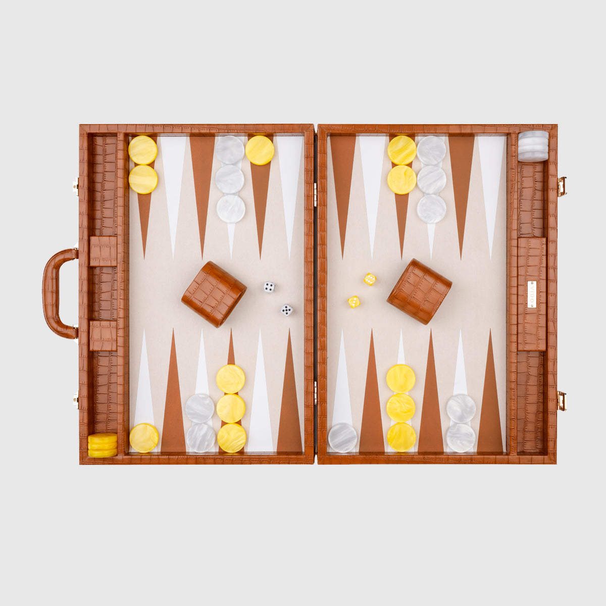 VIDO Large Backgammon Board Set 21-inch Checkers 44 mm Chestnut Alligator Vegan Leather