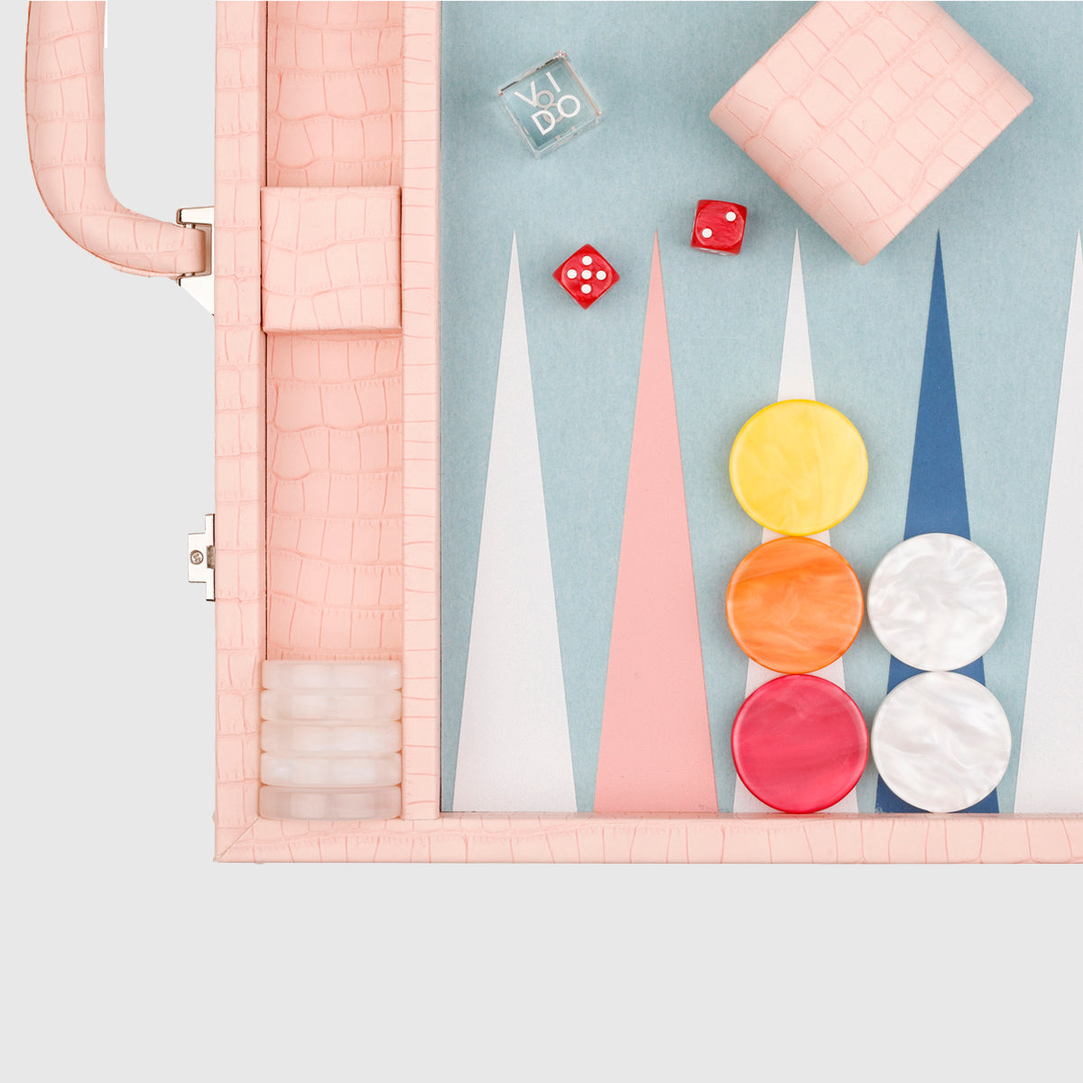 VIDO Large Backgammon Board Set 21-inch Checkers 44 mm Pink Crocodile Vegan Leather