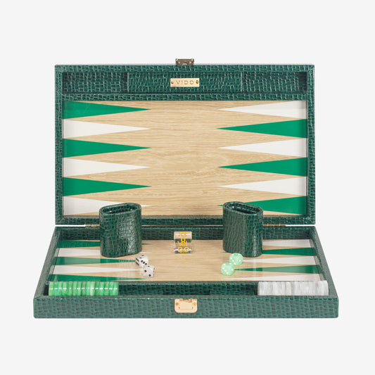 British Green Alligator Wooden Backgammon