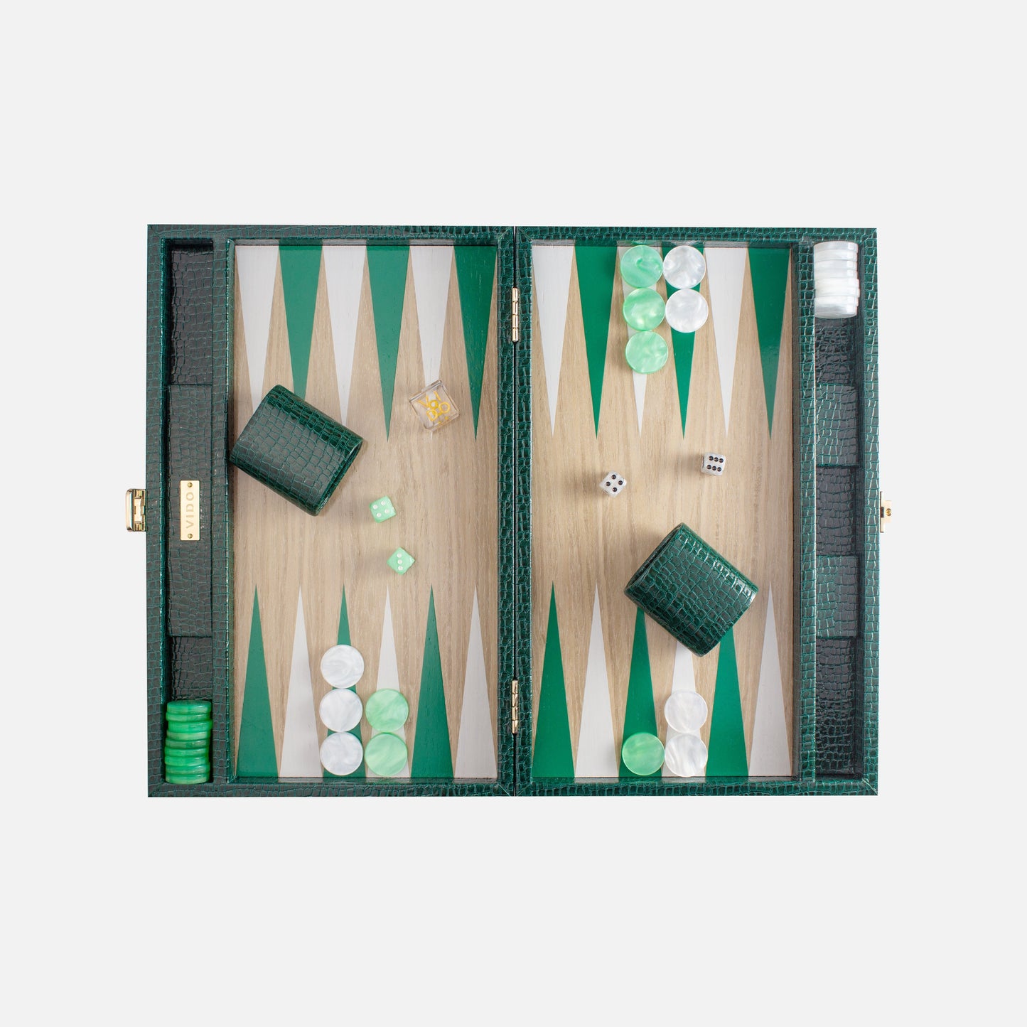 British Green Alligator Wooden Backgammon