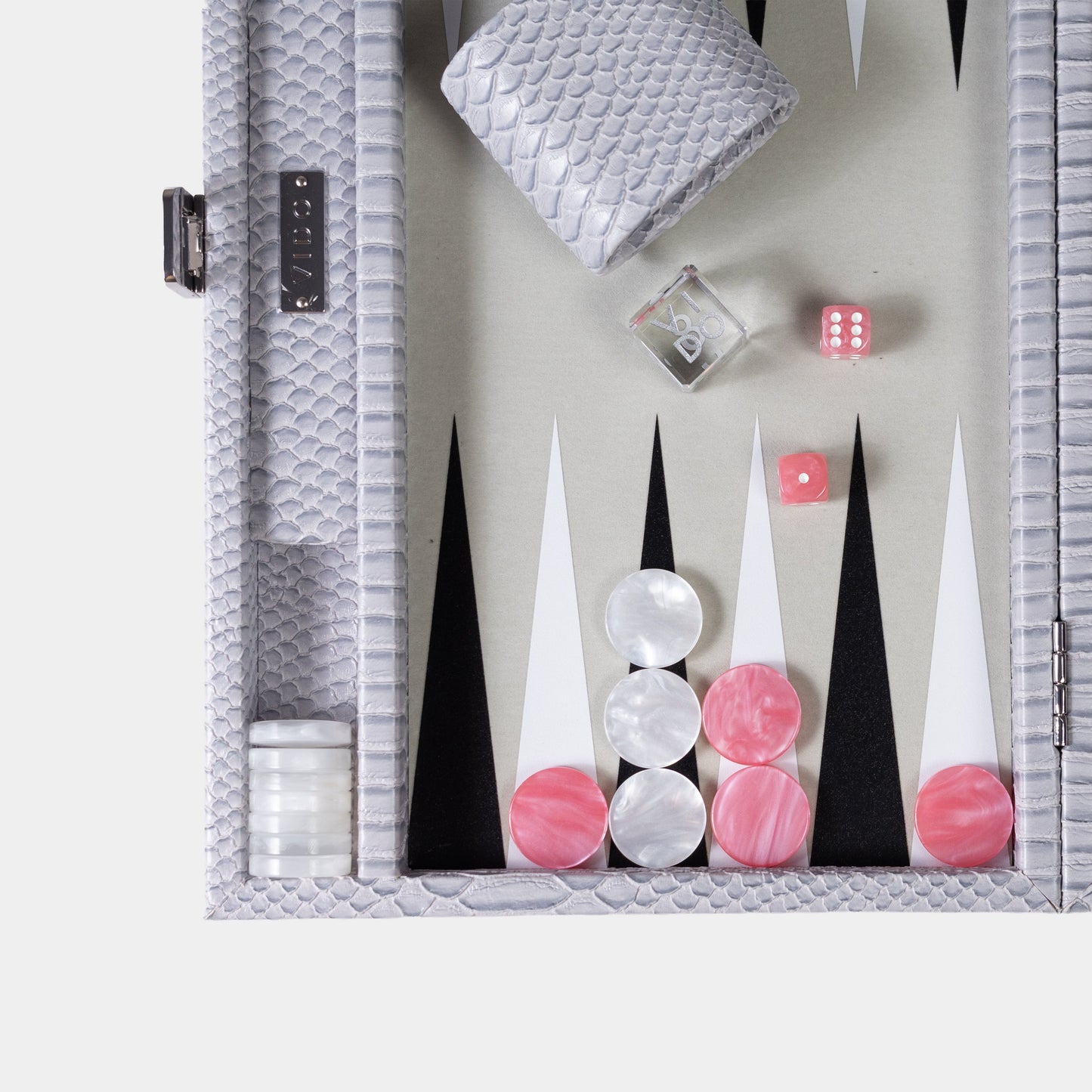 Cool Grey & Pink Snake Medium Backgammon