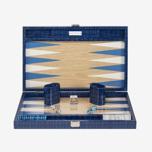 Navy-Blue Crocodile Wooden Backgammon