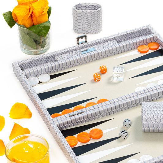 Cool Grey & Orange Snake Medium Backgammon