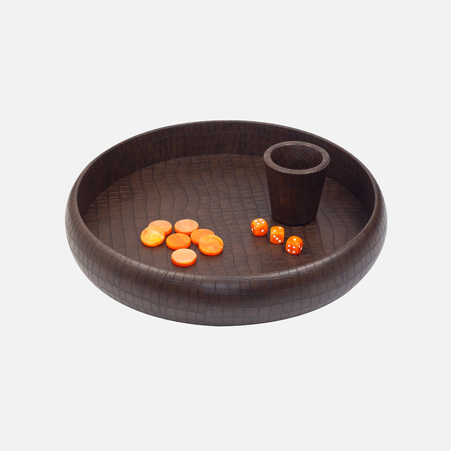 Dark Brown Crocodile Dice Tray