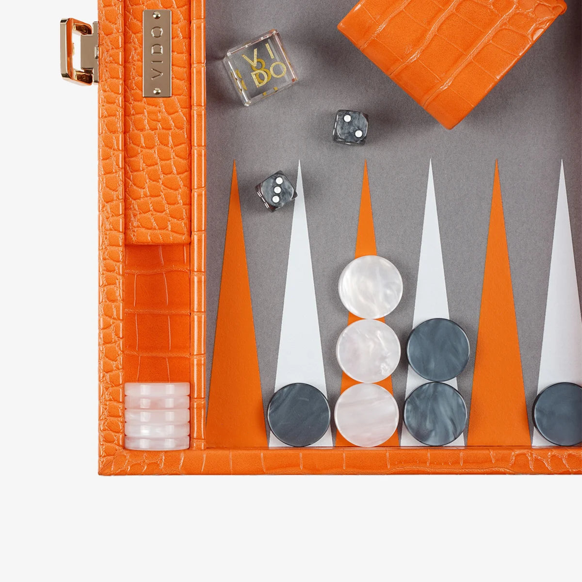 VIDO Tangerine Medium Backgammon handcrafted with high-quality alligator embossed vegan leather