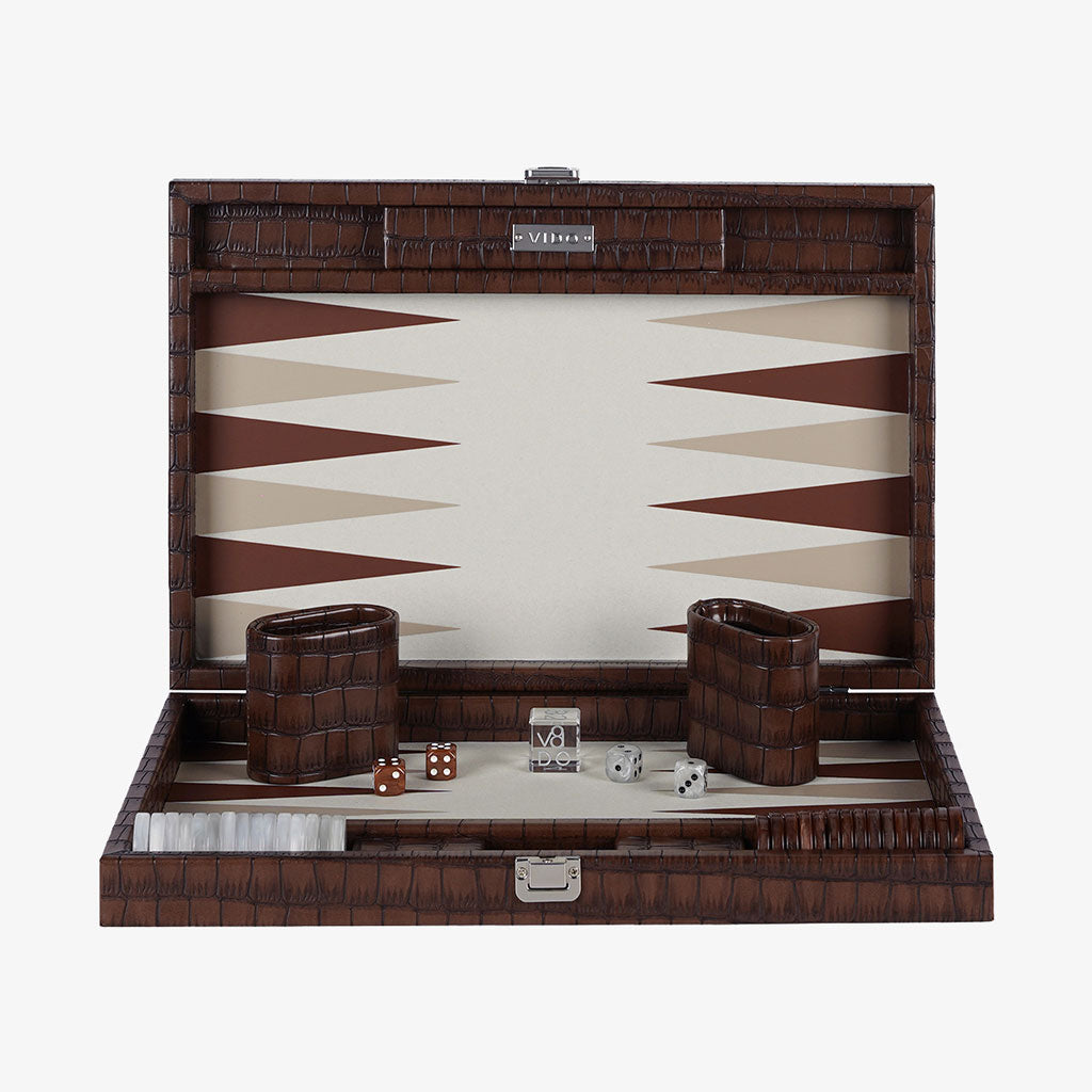 Patinated Brown Crocodile Medium Backgammon