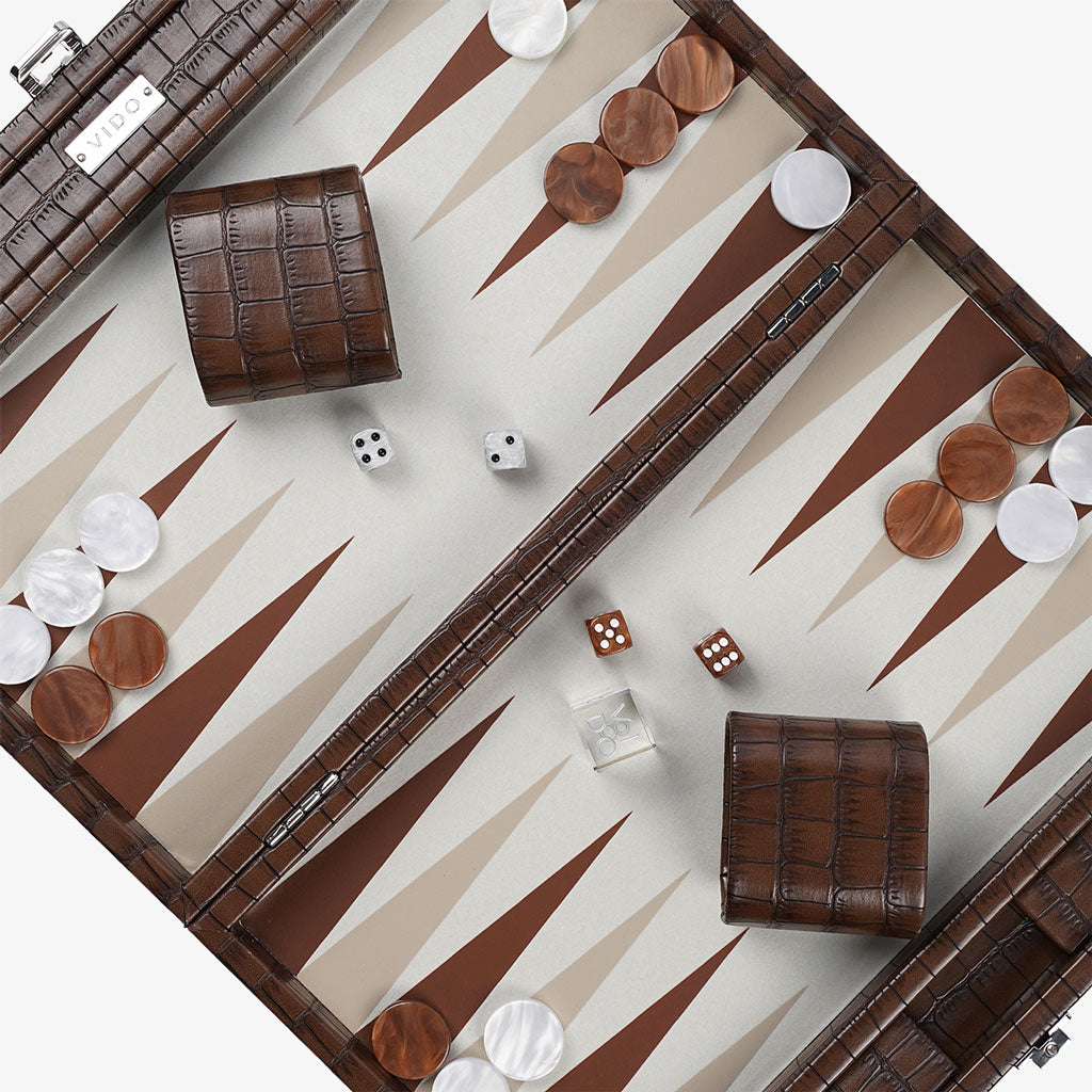 Patinated Brown Crocodile Medium Backgammon