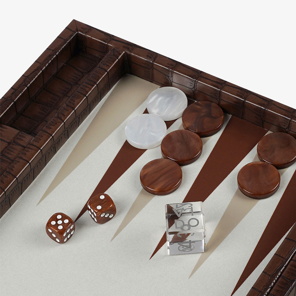 Patinated Brown Crocodile Medium Backgammon