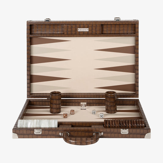 Patinated Brown Crocodile Large Backgammon