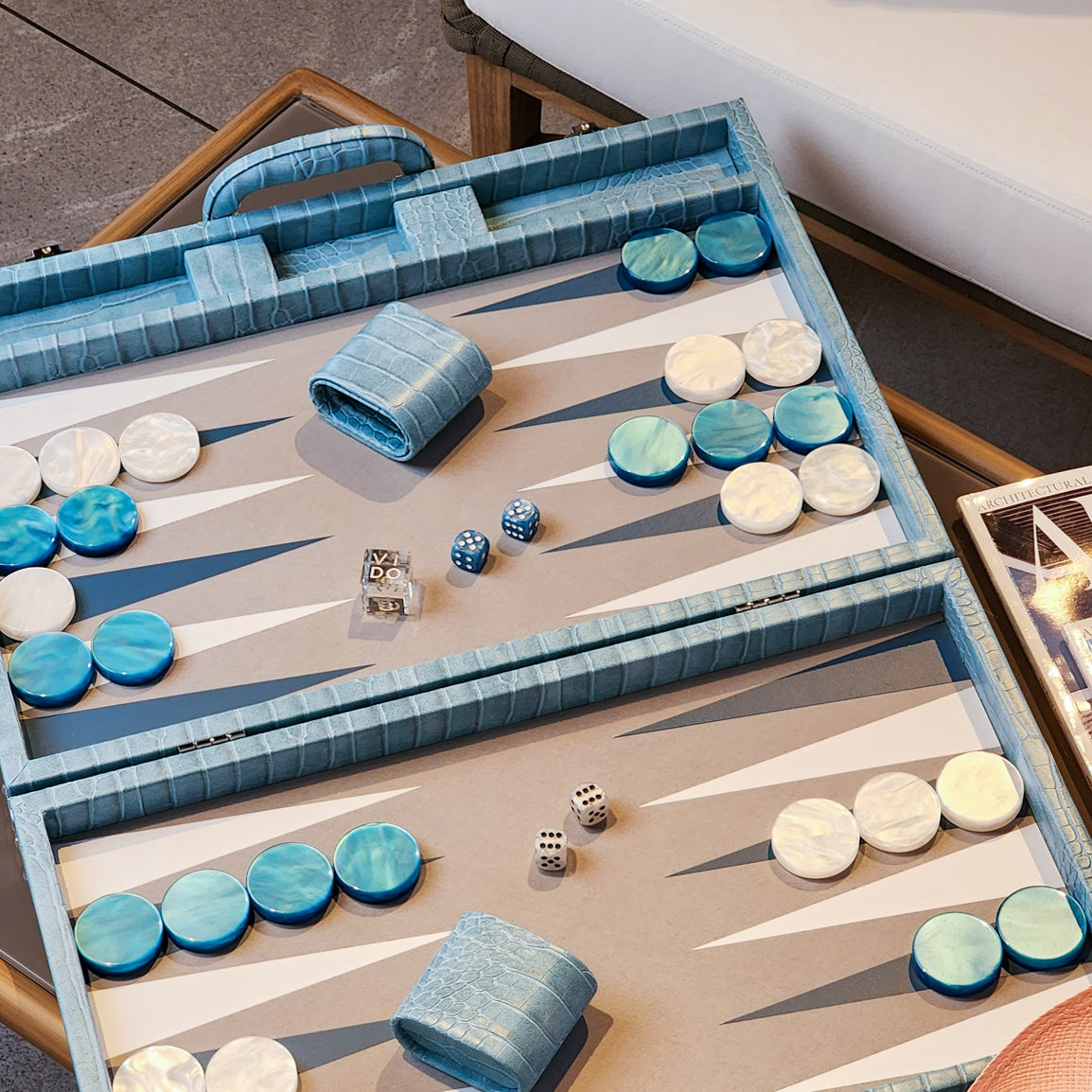 Blue Alligator Large Backgammon