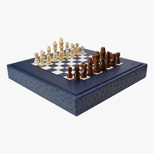 VIDO Luxury Chess Box Navy Blue Ostrich Vegan Leather