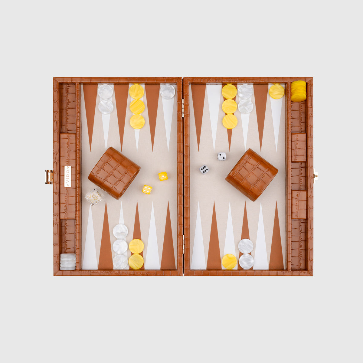 VIDO Medium Backgammon Board Set 15-inch Checkers 29 mm Chestnut Alligator Vegan Leather