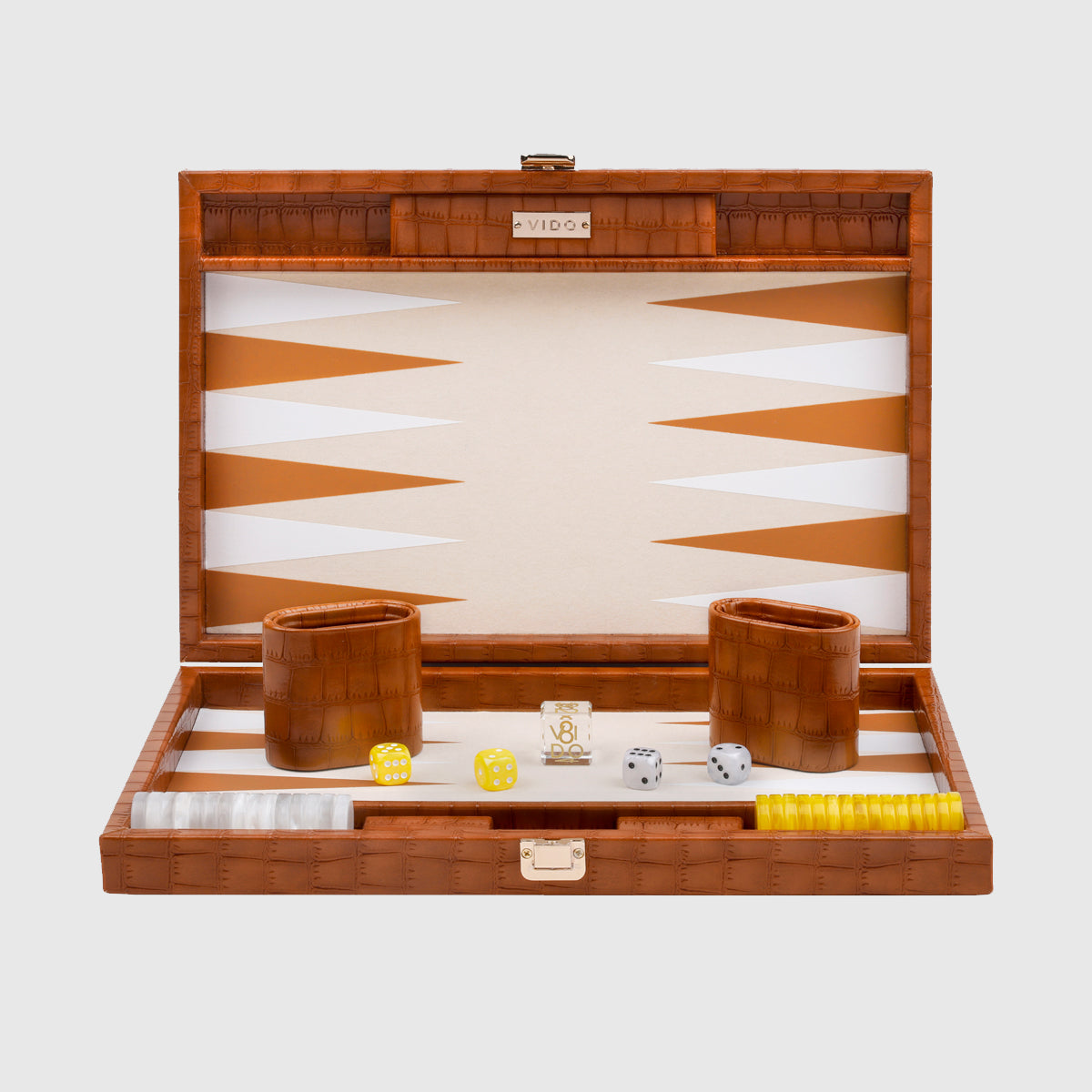 VIDO Medium Backgammon Board Set 15-inch Checkers 29 mm Chestnut Alligator Vegan Leather